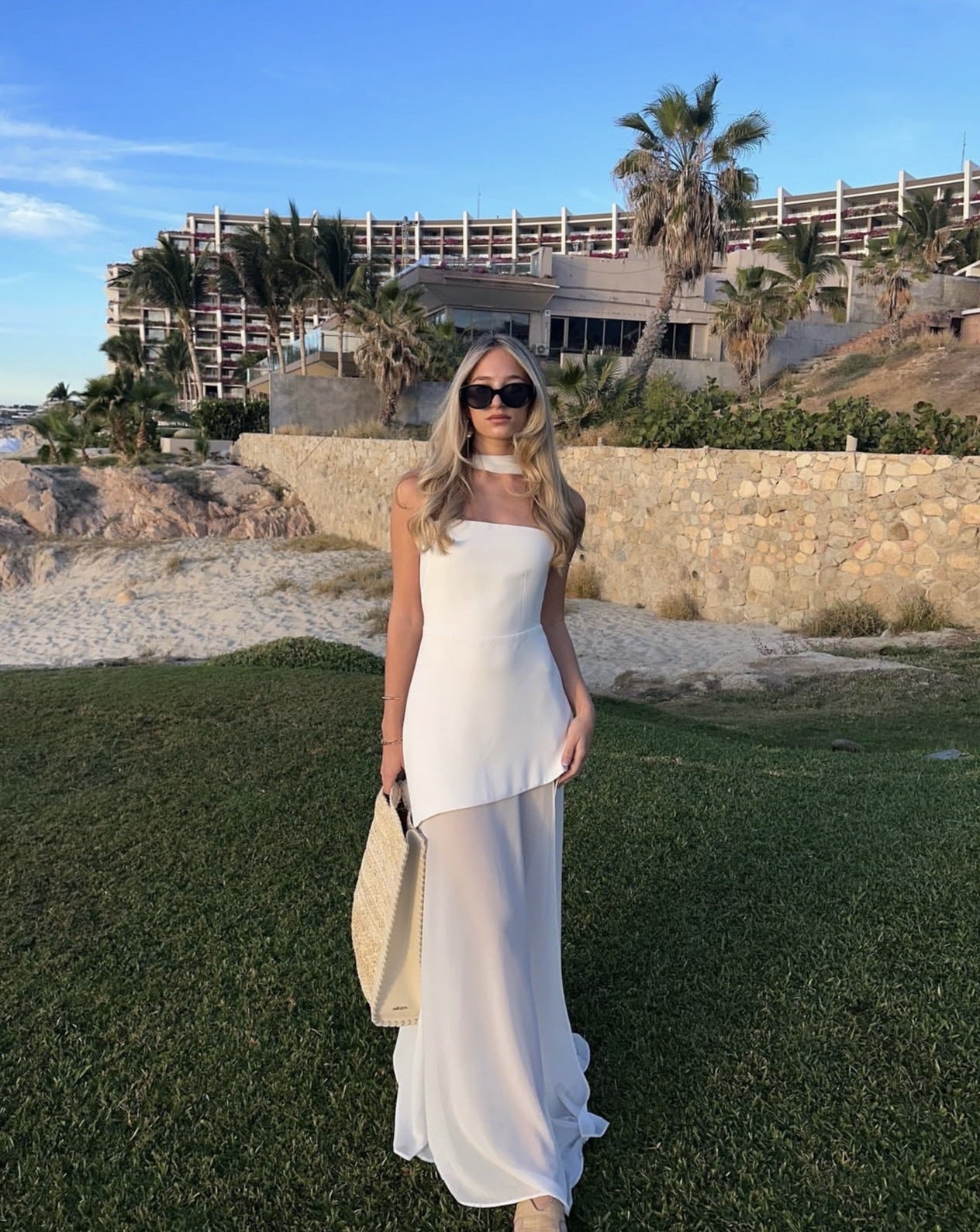 Strapless Tube Choker Neck Asymmetric Bodice Sheer Maxi Dress - View 8