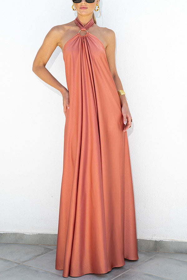Ring Halter Neck Backless Maxi Dress