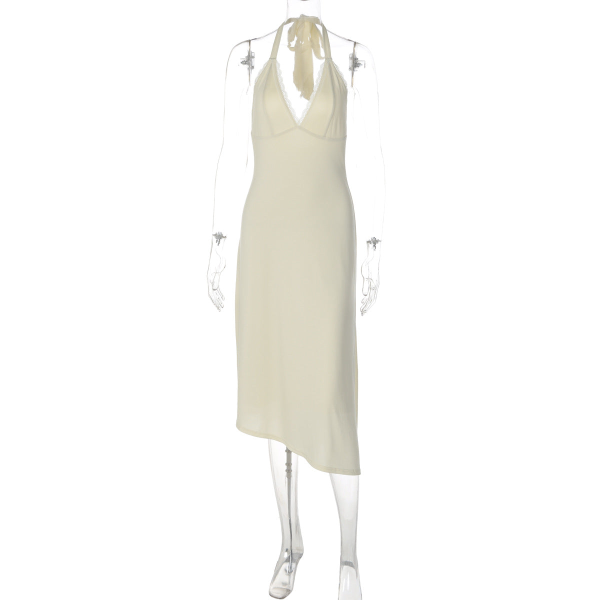 Lace Trim Deep V-Neck Sleeveless Bodycon Midi Dress 4