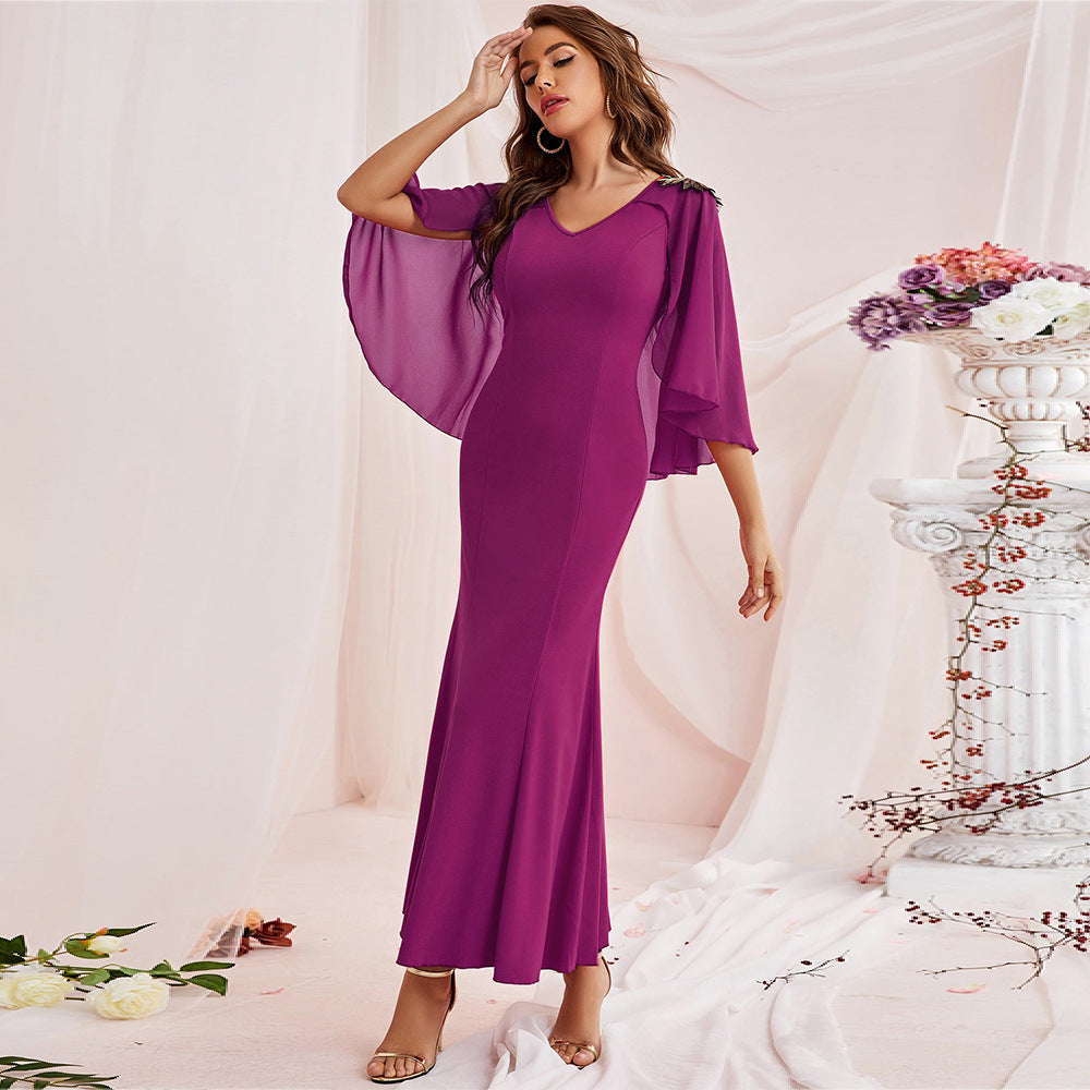 Dress V Neck Mesh Slim Ruffle Sleeve One Step Dress - View 2