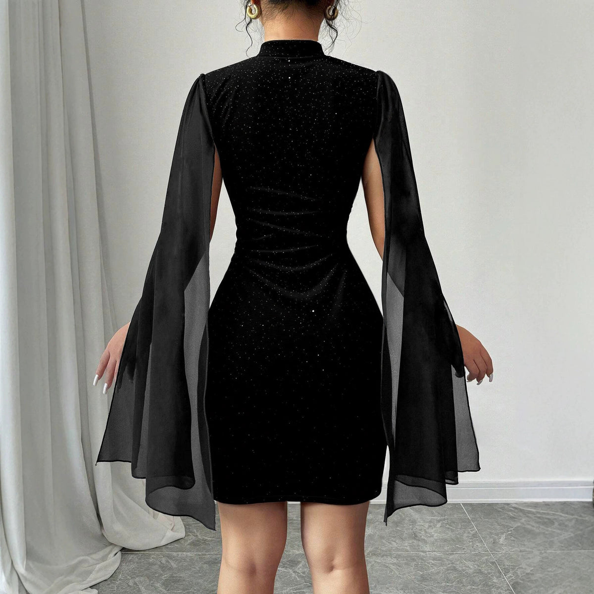 Design Turtleneck Sheath Dress for Women Turtleneck Grenadine Slim Fit Patchwork Slimming Hip Dress