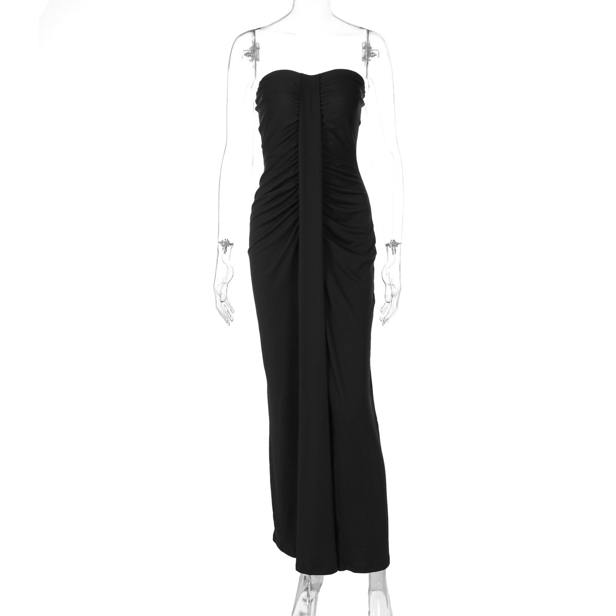 Strapless Sweetheart Ruched Front Panel Bodycon Maxi Dress 2