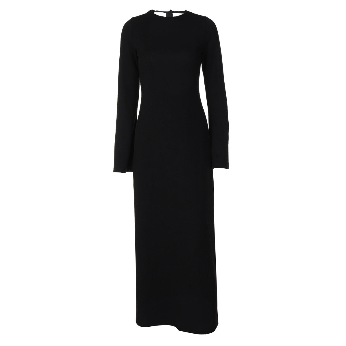 Solid Color Backless Long Sleeves Lace up Slim Fit Dress - View 5