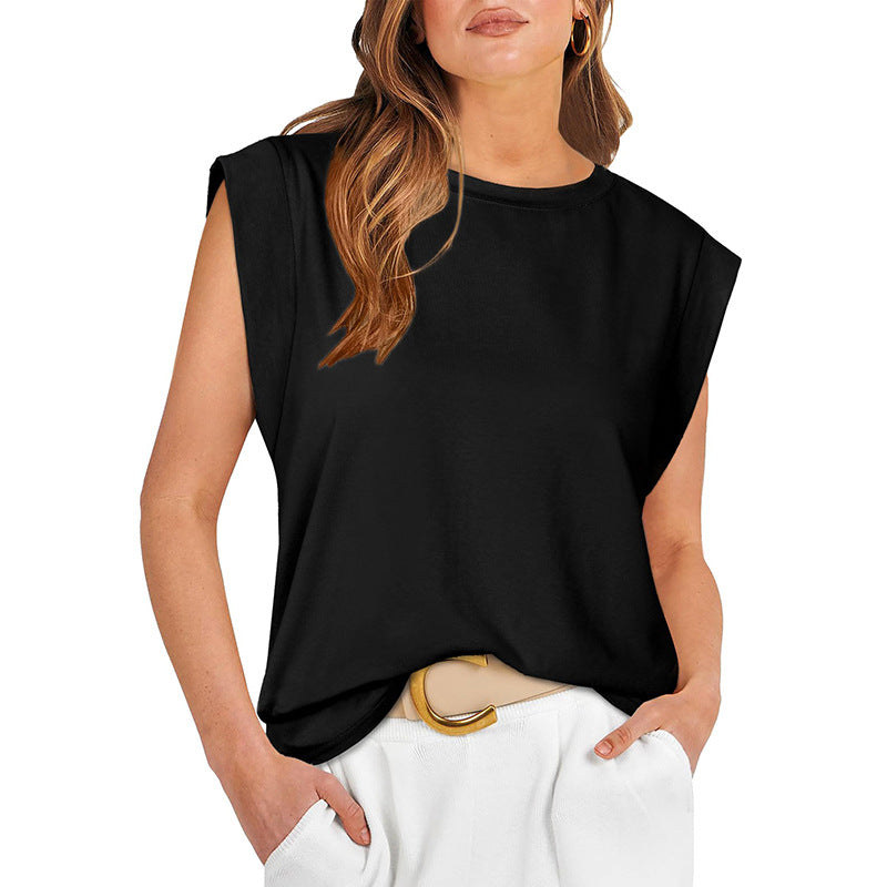 Crew Neck Cap Sleeve Shoulder Pad Top