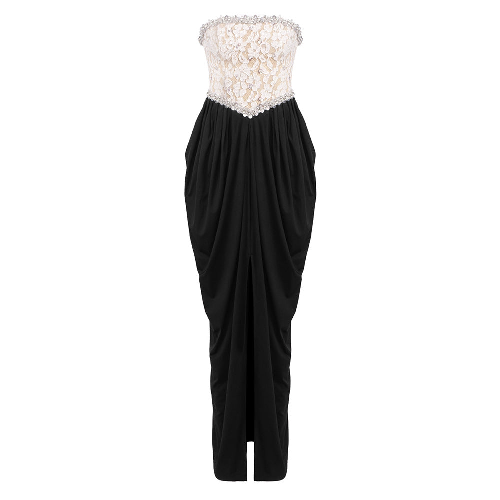 Sexy Women Lace Bead Strapless Dress High Elastic Split Long Dress - View 5