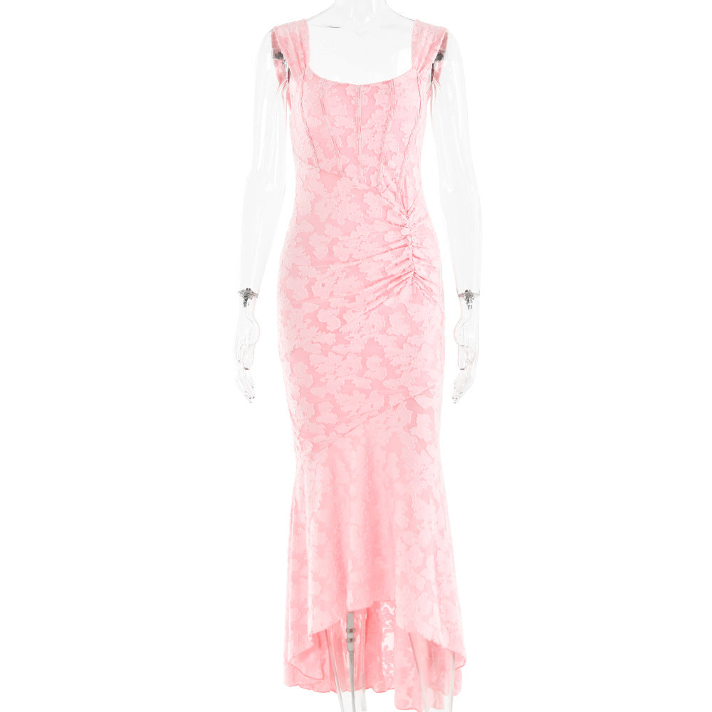 Floral Print A-Line Short Sleeve Maxi Dress