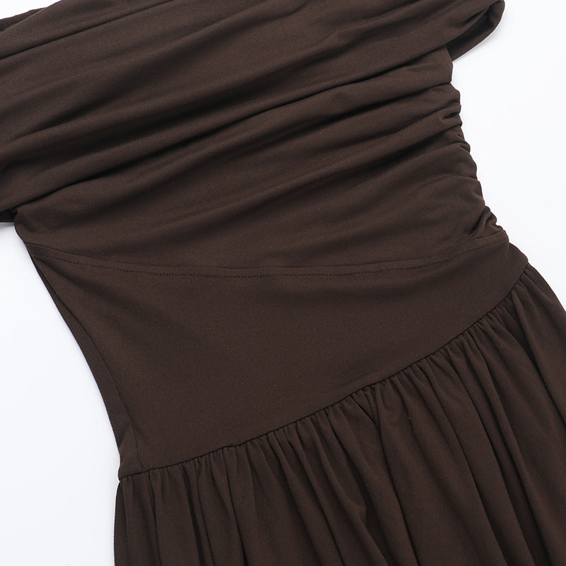 Dahlia Off-Shoulder Dress - Brown