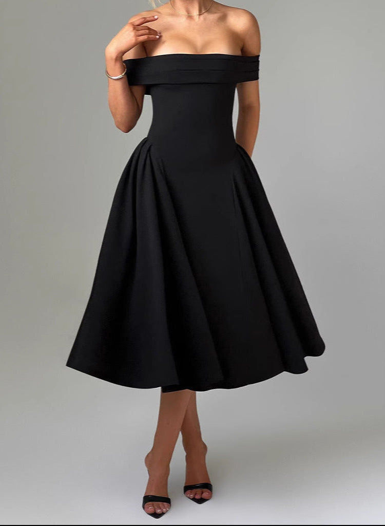 Off Shoulder Fit and Flare Midi Dress