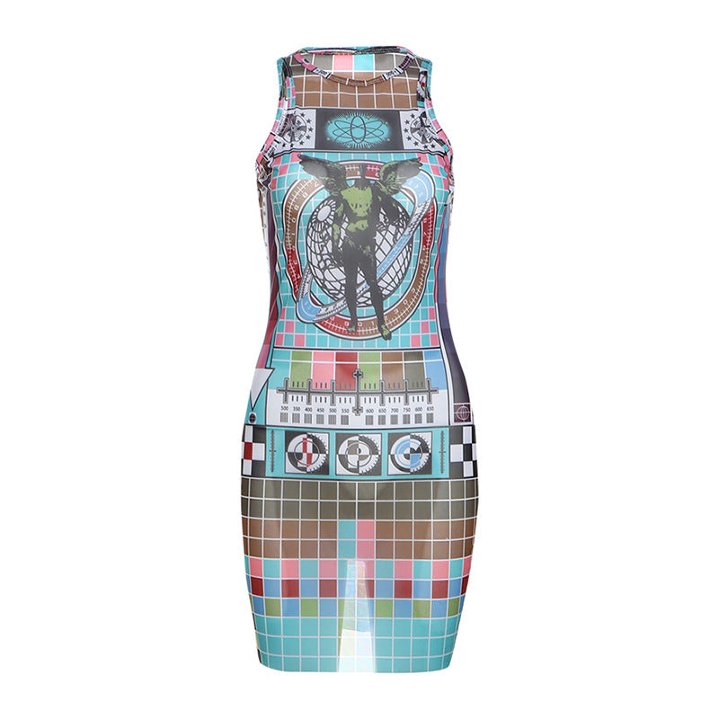 Mesh Crew Neck Sleeveless Sheer Bodycon Mini Dress