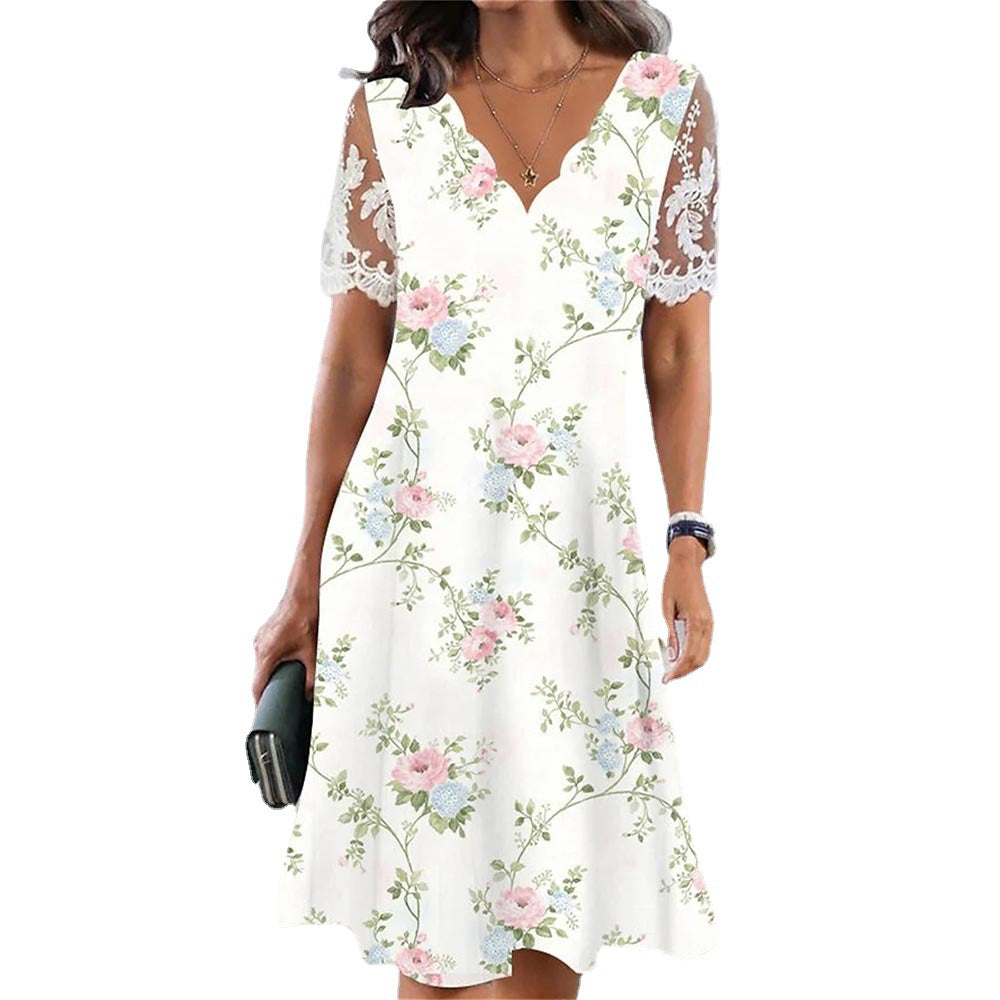 Olga Exclusive Women's Floral Lace Sleeve a Line Dress Chic Silhouette Collection
