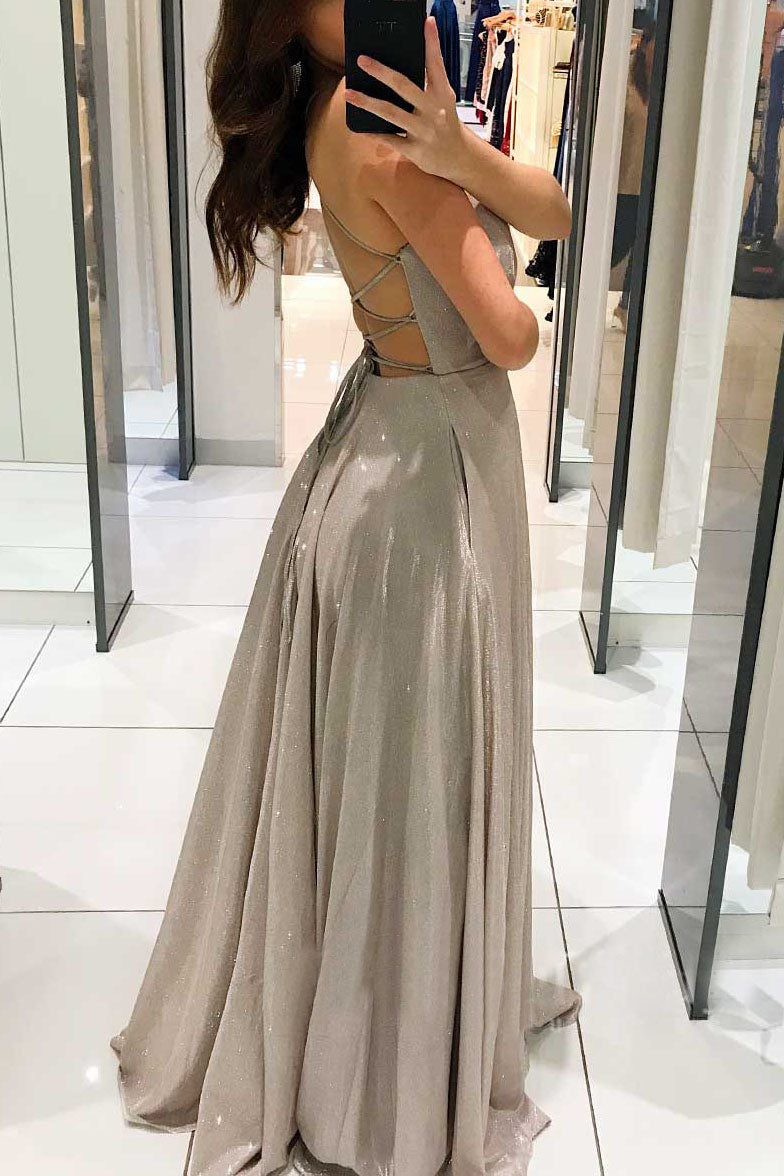 Deep V-neck Pockets Spaghetti Strap Backless Dress