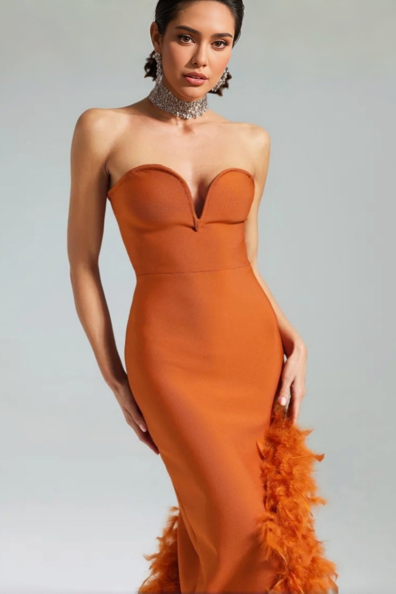 Yeli Feather Slant Hem Bandage Maxi Dress - View 6