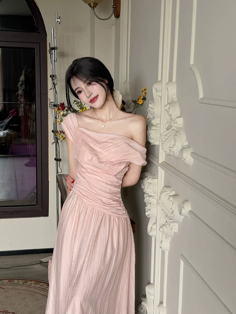 Off Shoulder Ruched Satin A-Line Midi Dress 4