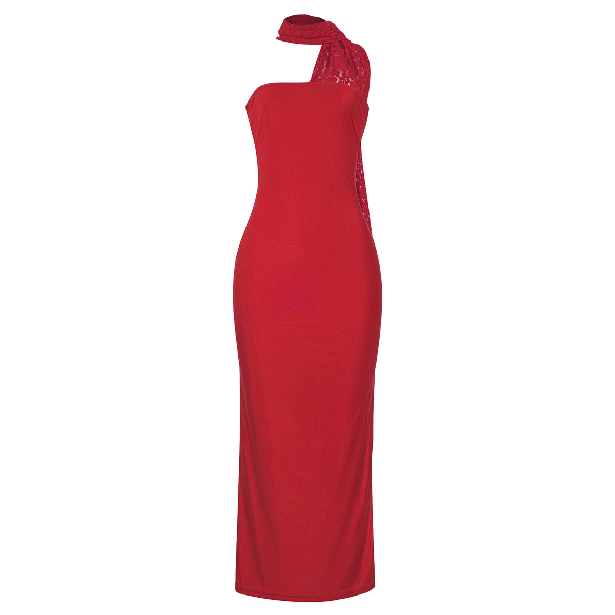 Asymmetric Sequin Halter Neck Satin Bodycon Maxi Dress 2