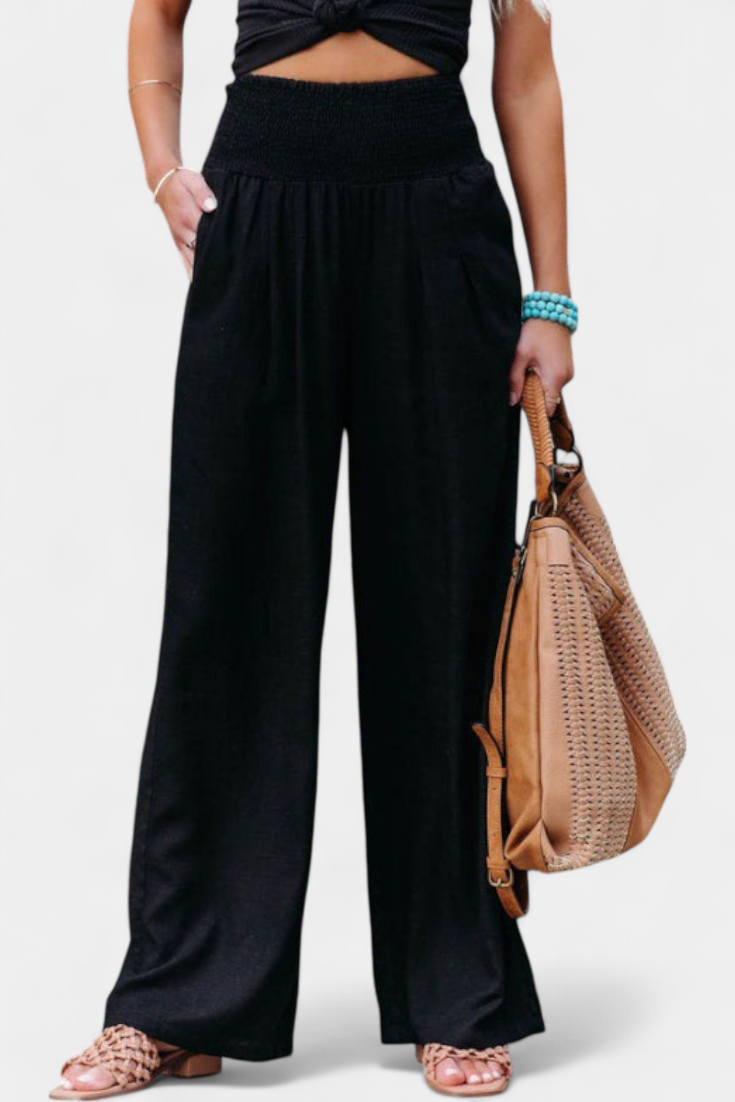 High Waist Smocked Wide Leg Pants