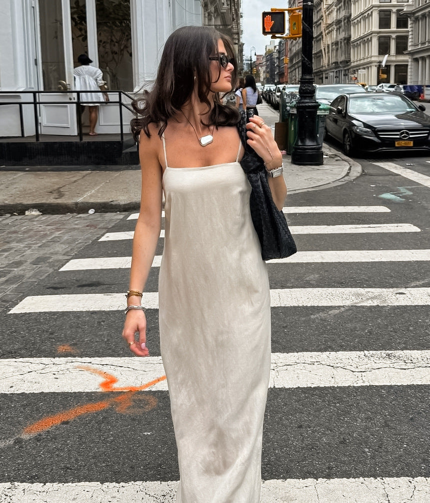 Satin Square Neck Spaghetti Strap Slip Maxi Dress