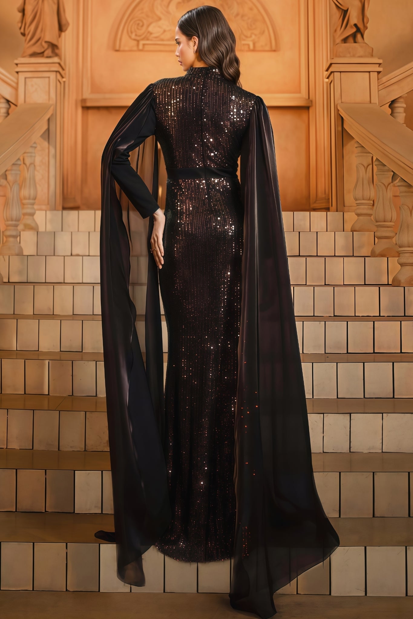 Mirt Black Round Neck Sequin Maxi Dress - View 8
