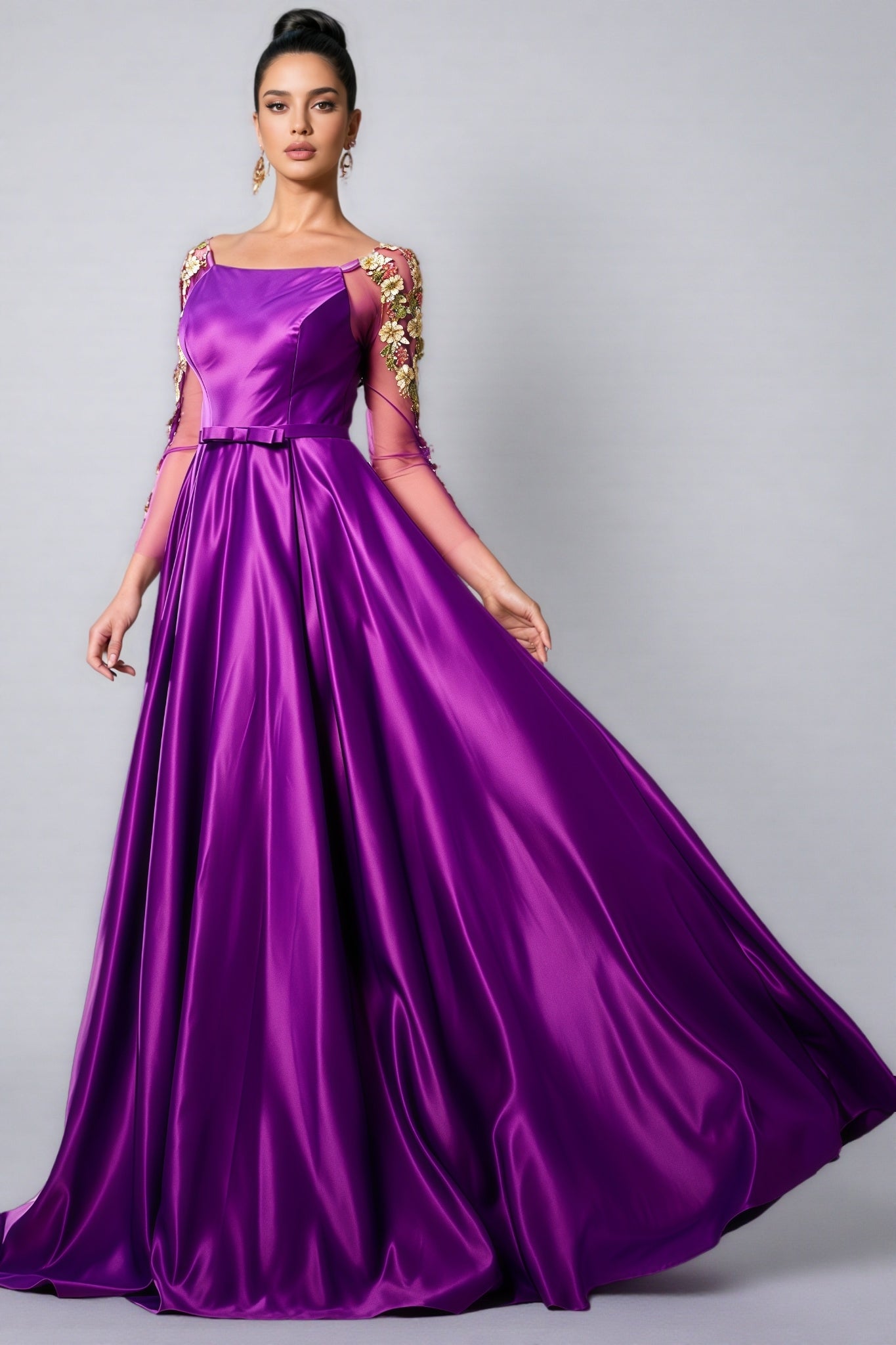 Eira Long Sleeve Applique Maxi Dress - View 2