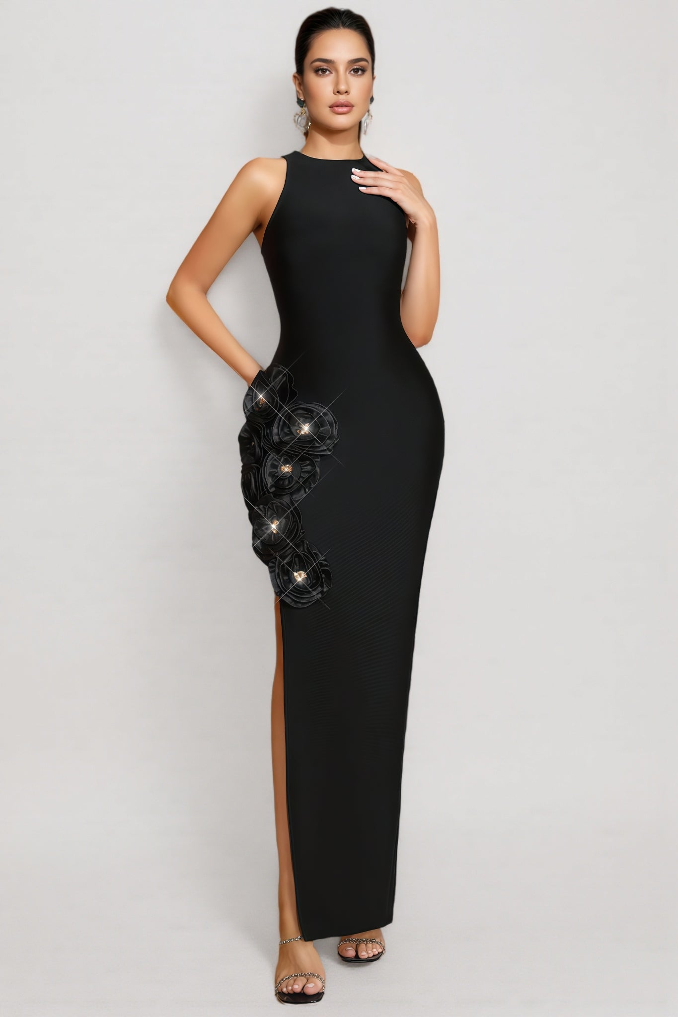 Noa Black 3D Floral Bandage Maxi Dress - View 2