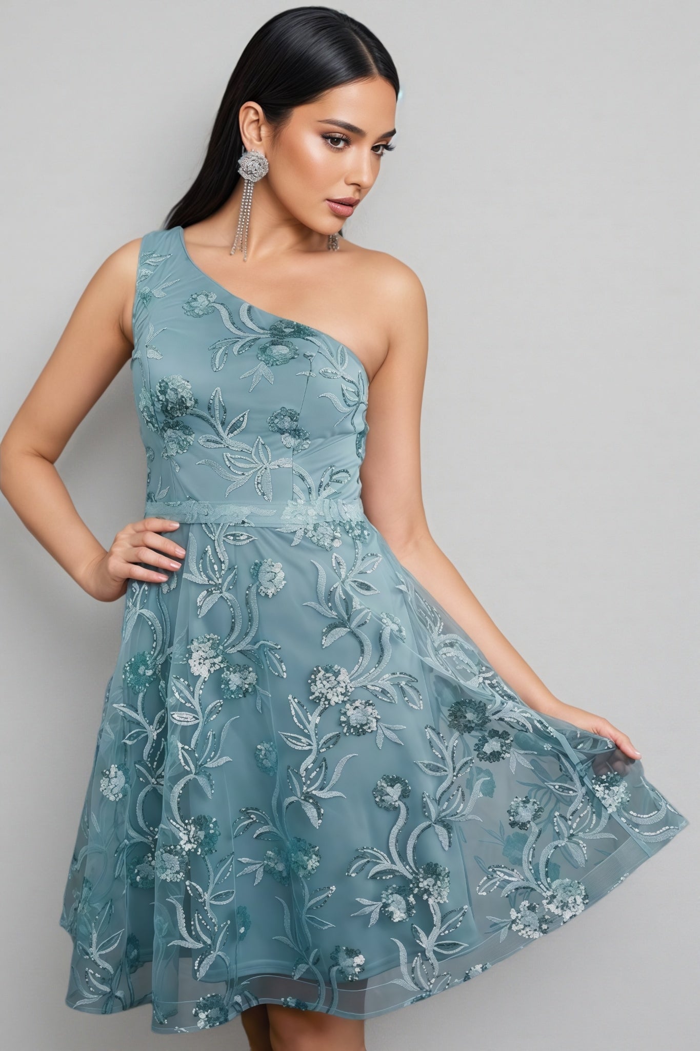 Flinl Green One-Shoulder Mesh Mini Dress - View 2