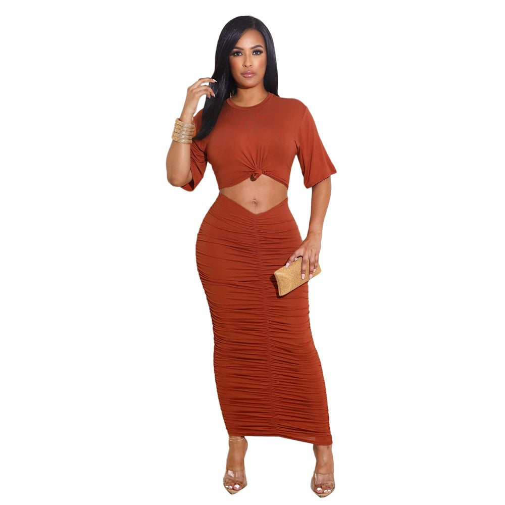 Pleated Solid Color cropped Women Dress
