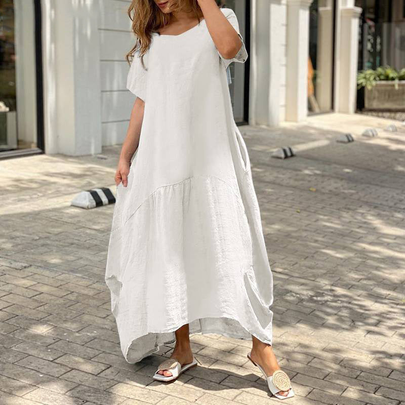 Spring Summer Popular Artistic Loose plus Size Cotton Linen Dress Dress