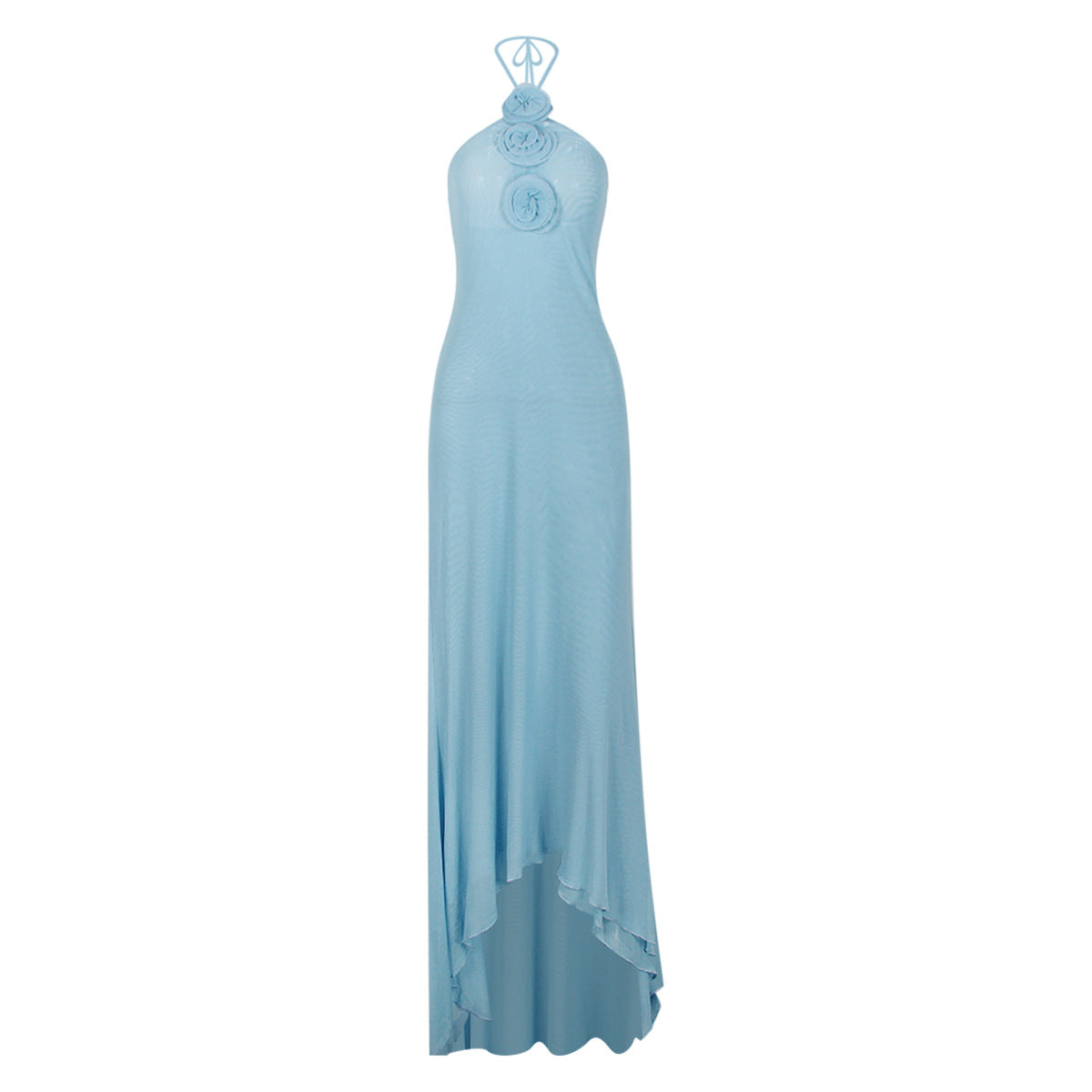Halter Neck Rosette Backless Slip Maxi Dress