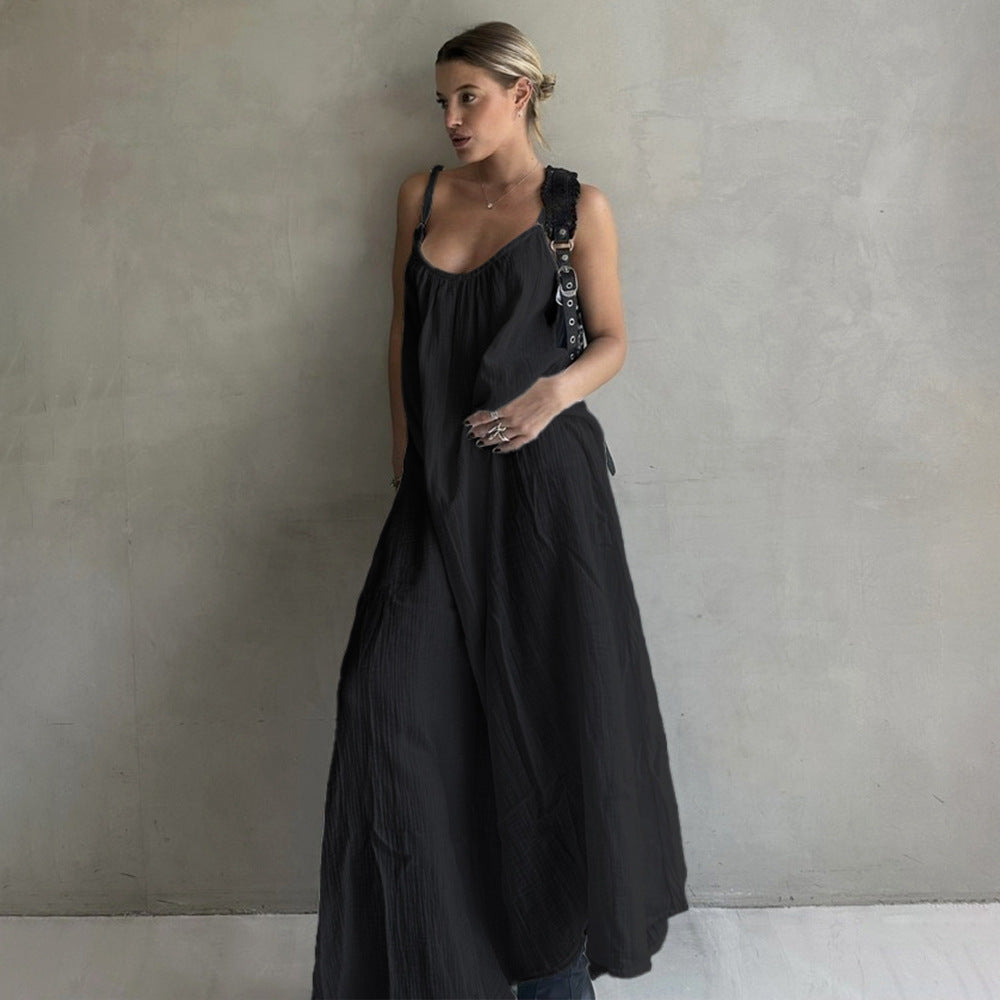 Crinkle Texture Scoop Neck Sleeveless Loose Flowy Cami Maxi Dress 3