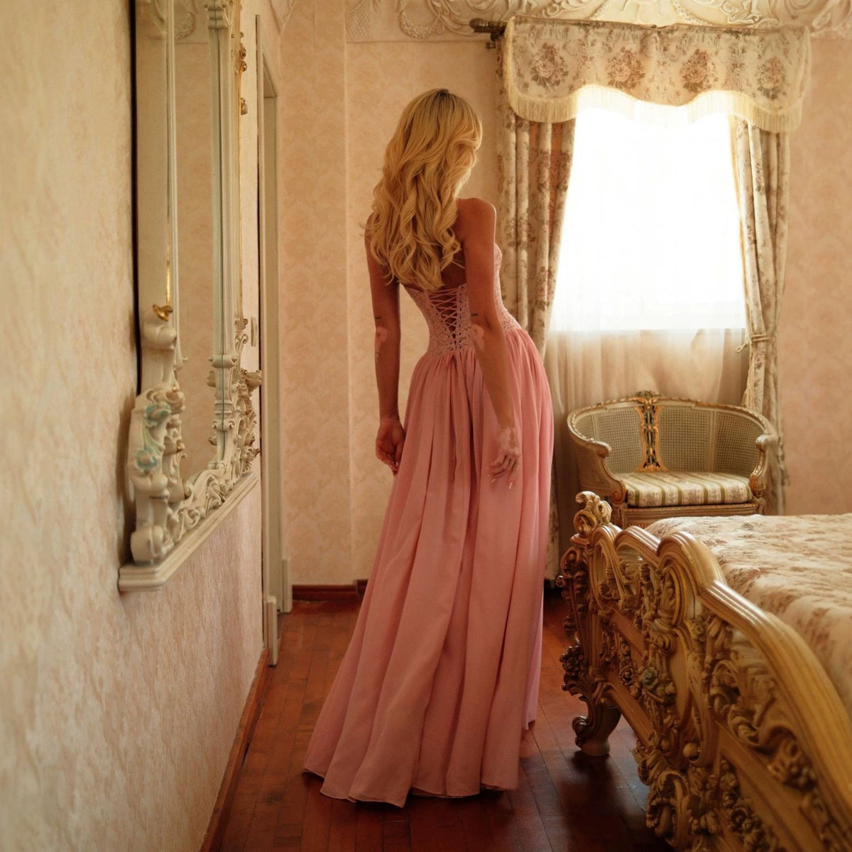 Retro Halter Dress Lace Waist Chiffon Dress Bride Bridesmaid Dress