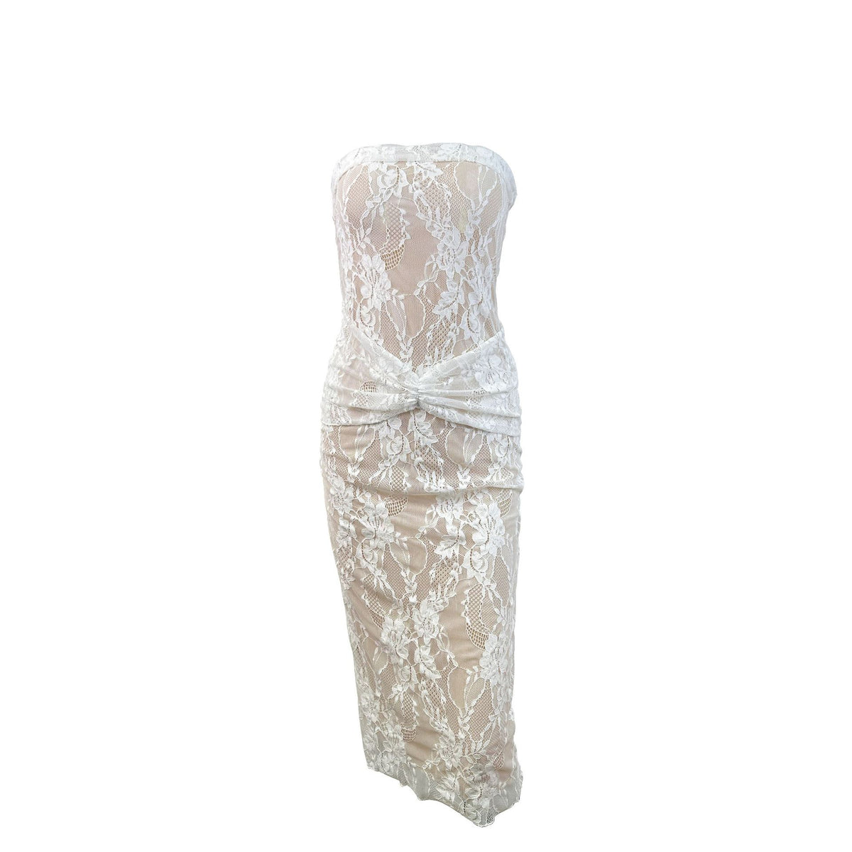 Sheer Lace Strapless Tube Bodycon Maxi Dress 2