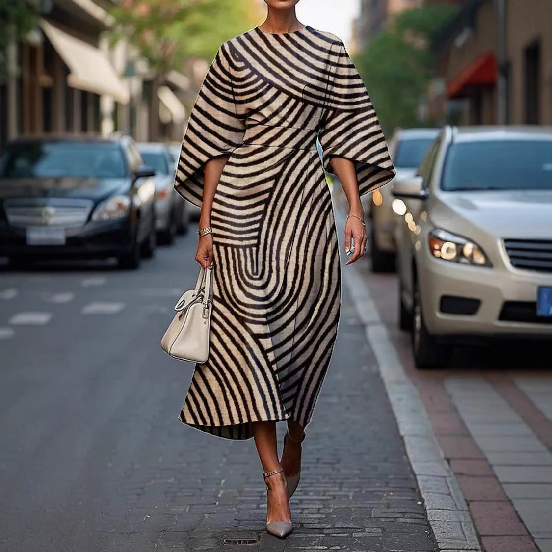 Zoraida - Stylish Batwing Sleeve Long Dress Black