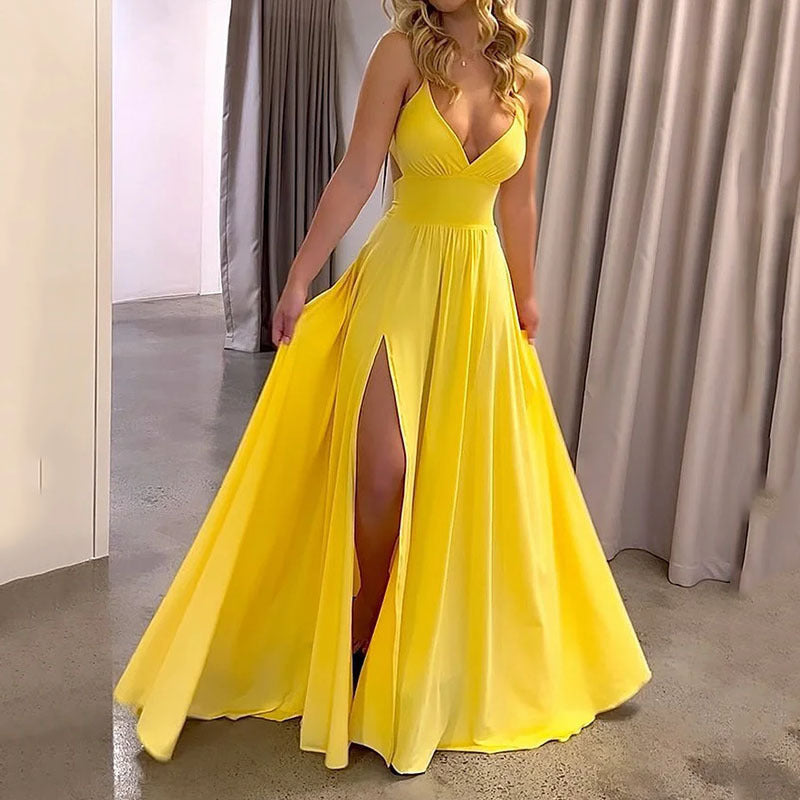 V-Neck Spaghetti Strap High Split Maxi Gown 6