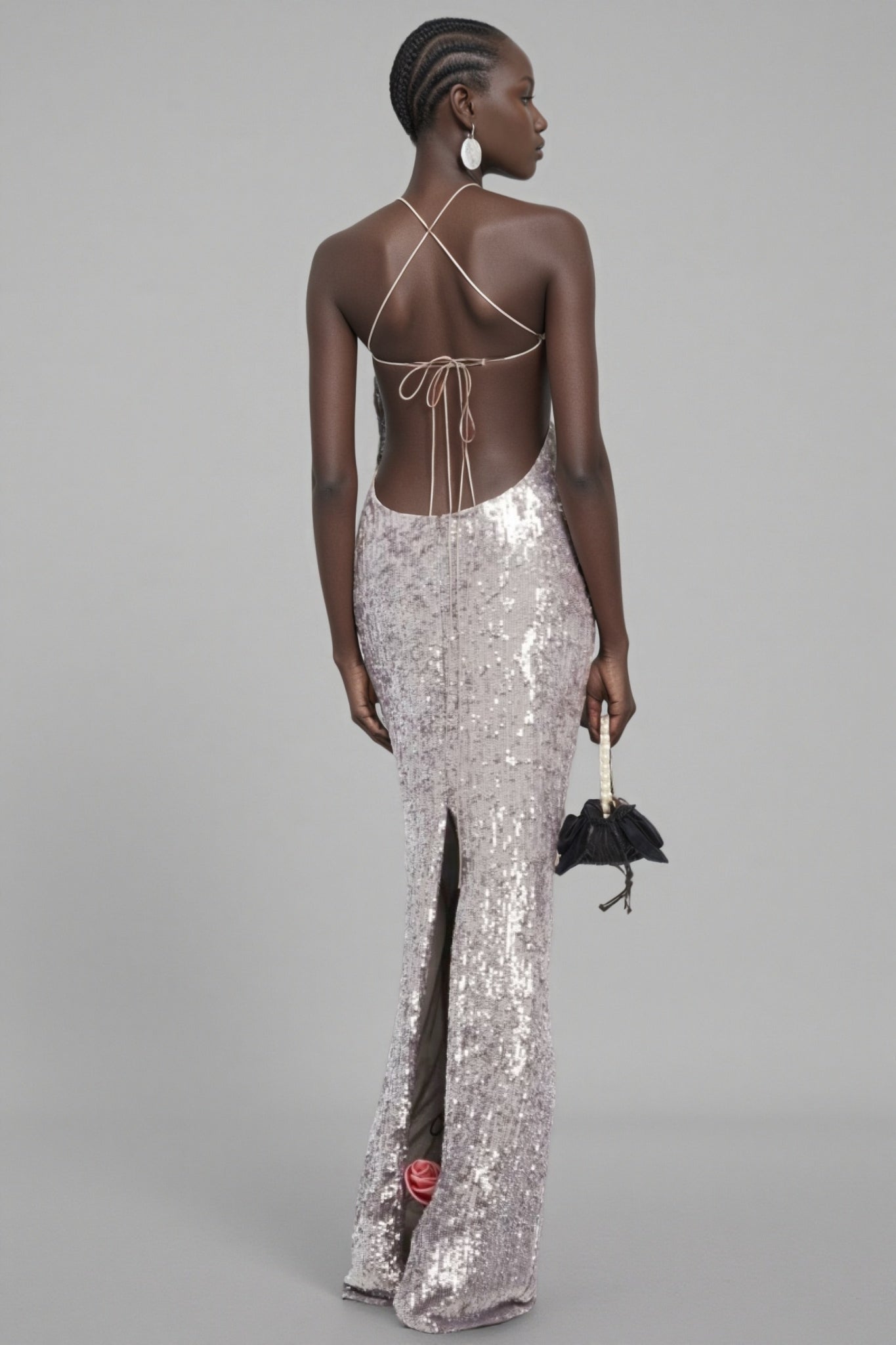 Sequin One Shoulder Rosette Bodycon Maxi Gown