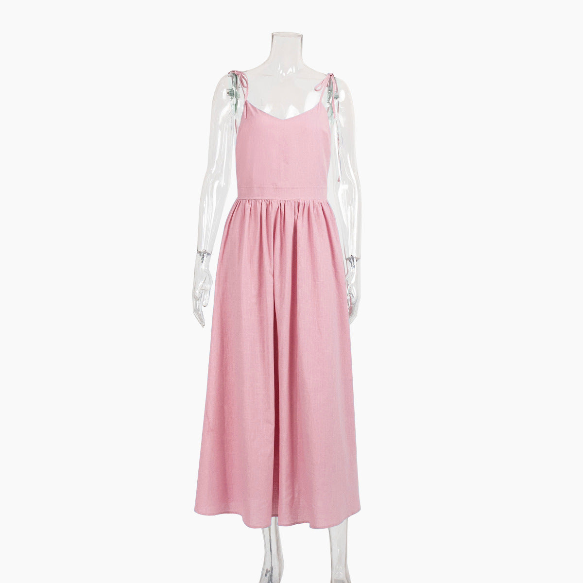 Linen Look Strapless Tie Detail Gathered Maxi Dress Summer 13