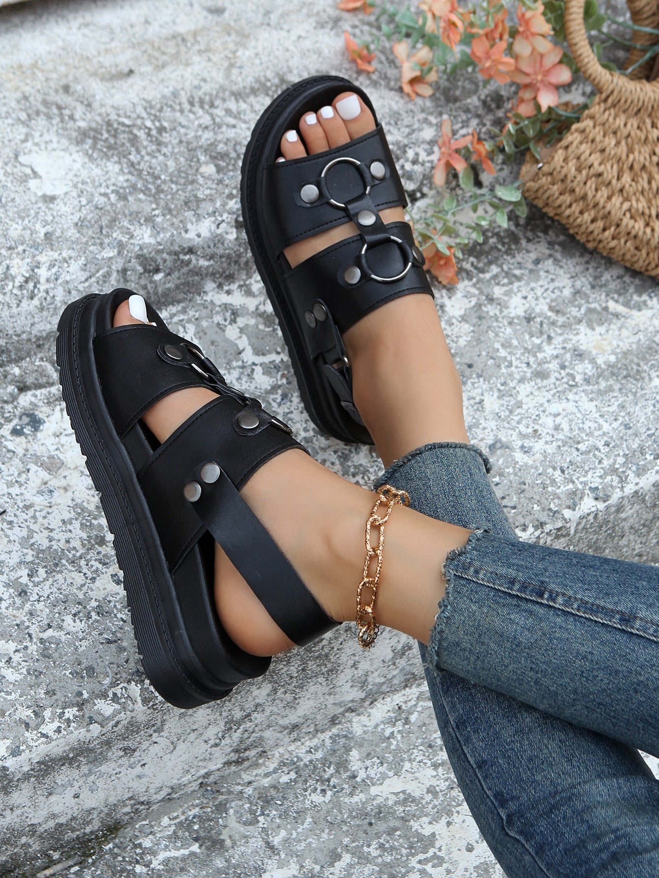 Buckle Strap Thick Sole Soft Bottom Roman Sandals