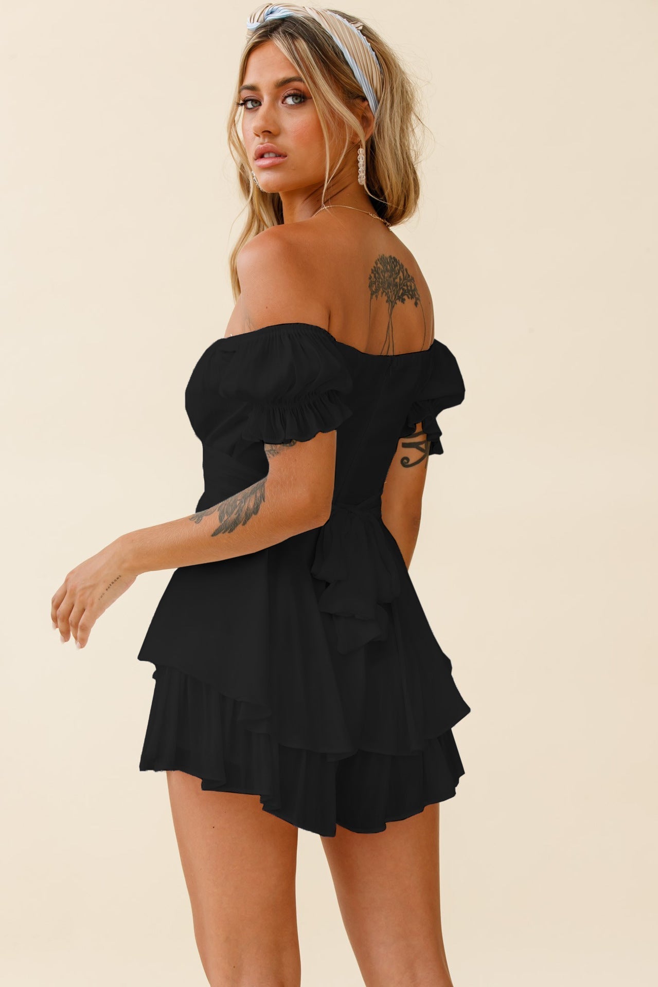Mahoney Smocked Ruffle Mini Dress - Black