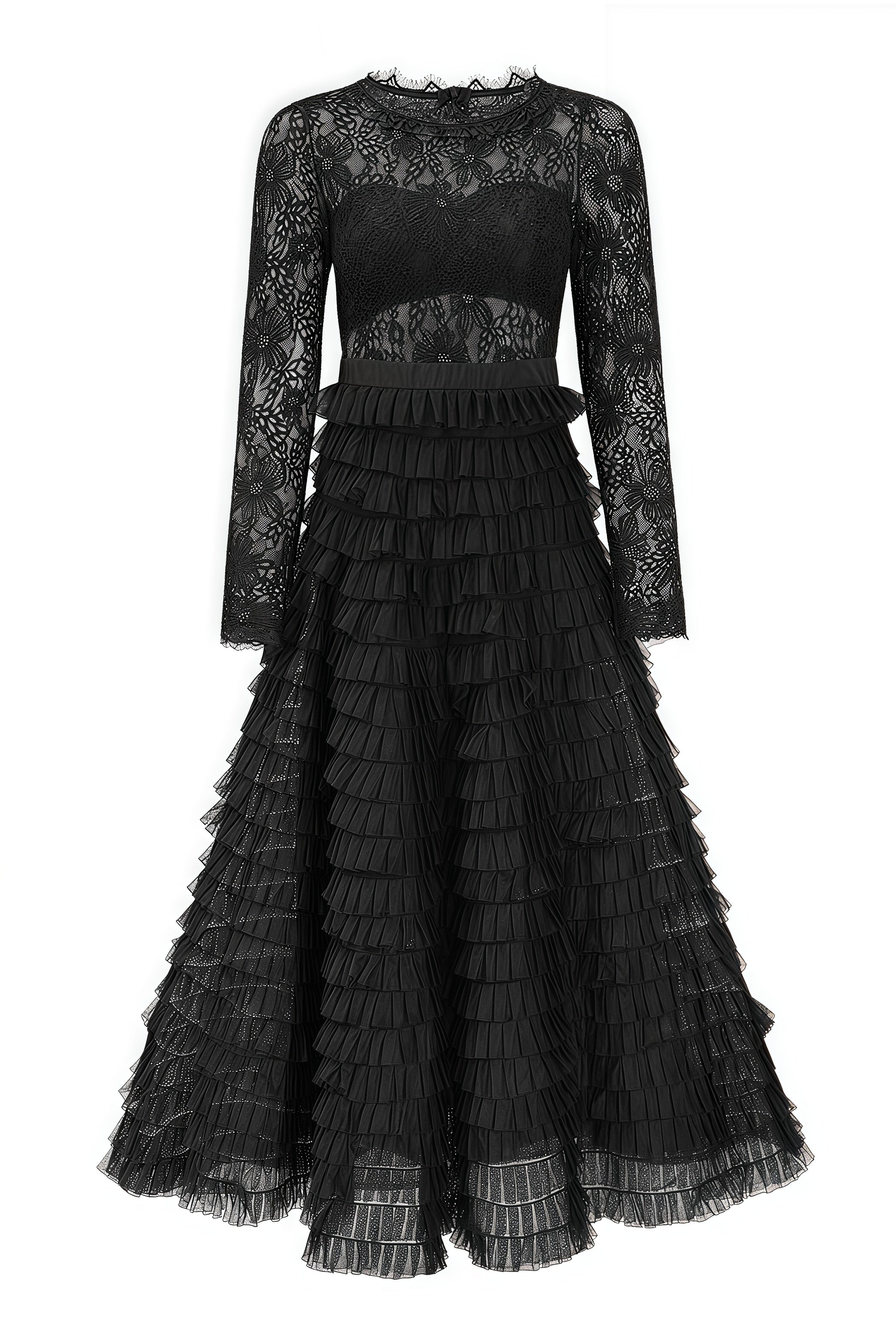 Rafik Black Hollow Lace A-line Maxi Dress - View 5