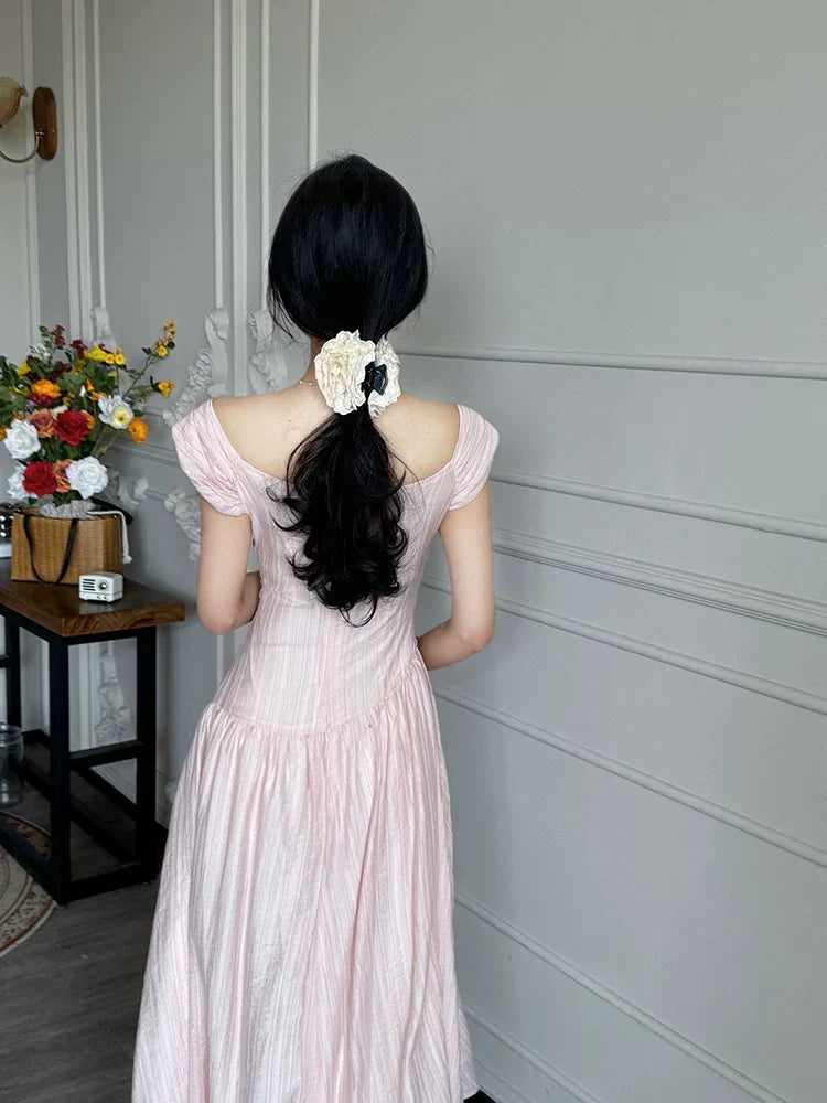 Off Shoulder Ruched Satin A-Line Midi Dress 5