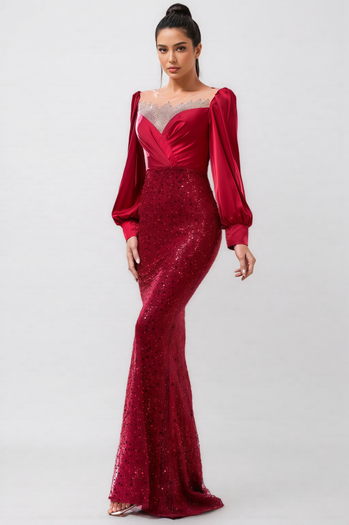 Paxton Red Round Neck Sequin Maxi Dress - View 5