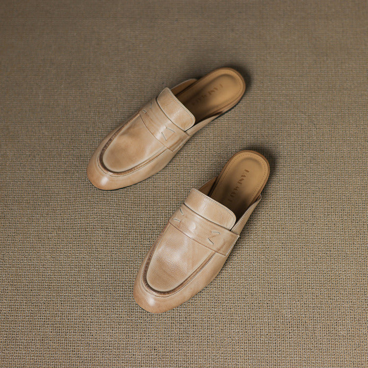 Round Toe Penny Slip On Loafer Mules