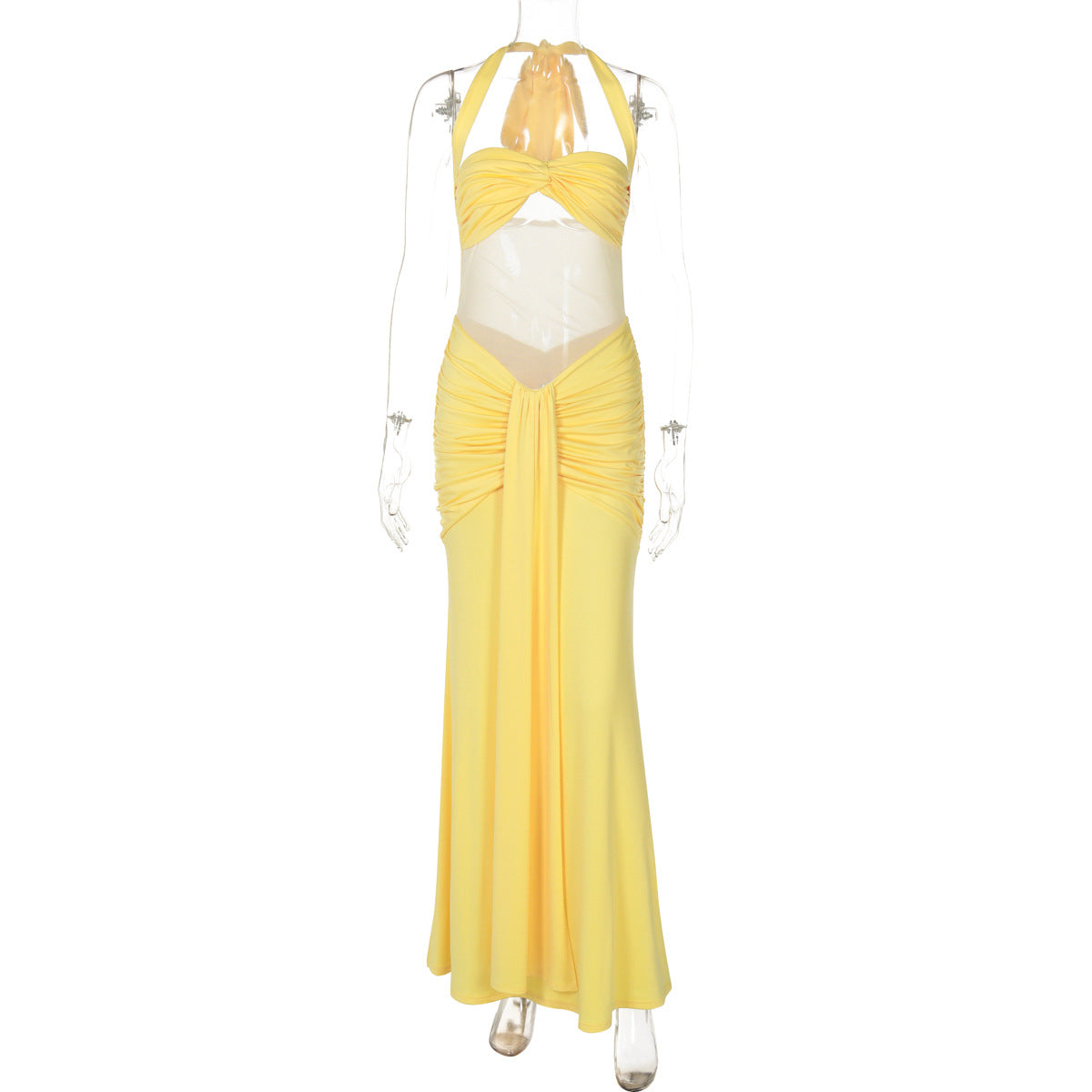 Summer Tube Top off Neck Mesh Stitching Halter Tied Dress - View 5