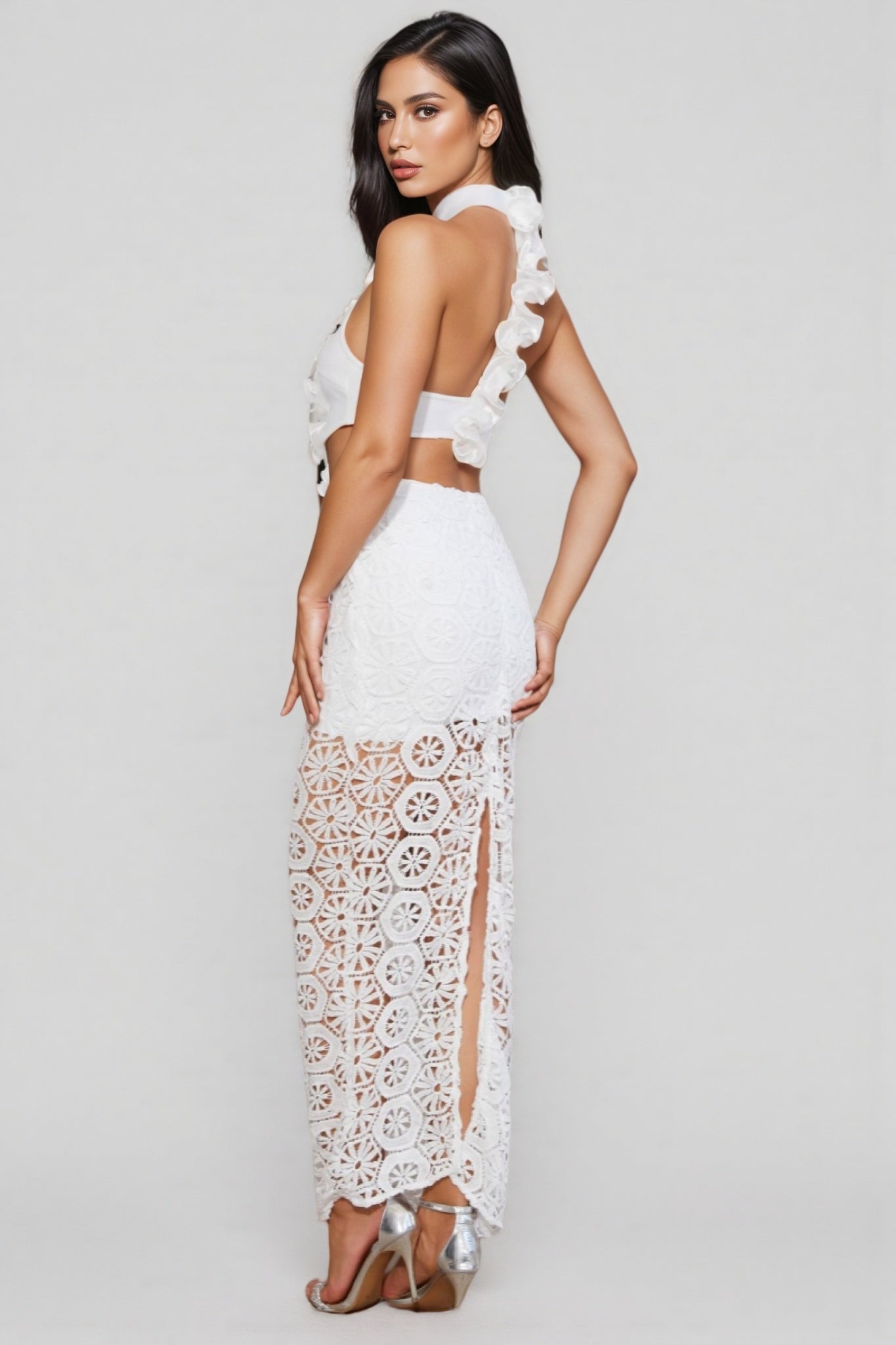 Vedilk 3D Lace Openwork Ruffled Maxi Dress - View 5