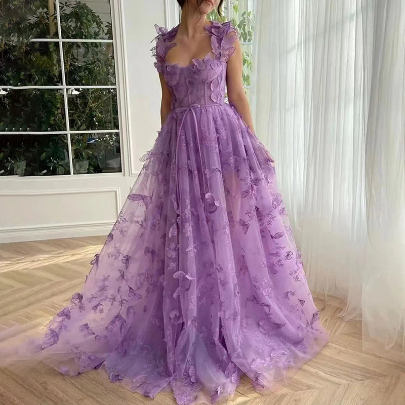 Wedding Tulle Spaghetti Straps Sleeveless High Slit Bridal Dress - View 2