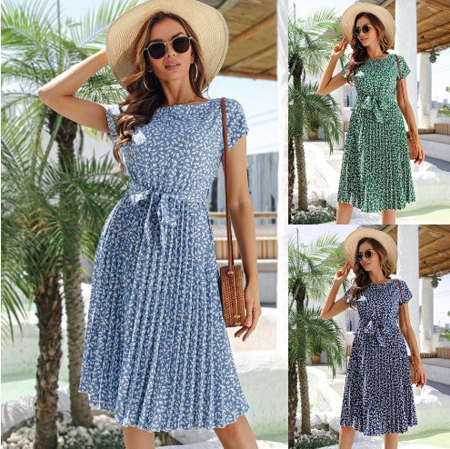 Begoña Effortless Women's Flower Midi Dress with Tie Belt Statement Occasion Edit