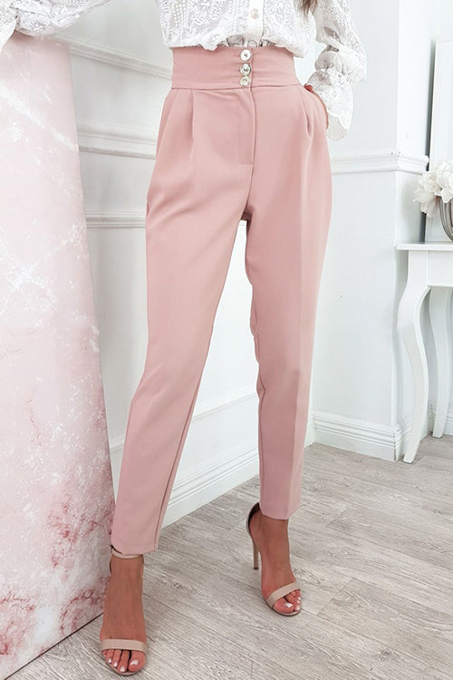 Button High Waist Trouser Pants