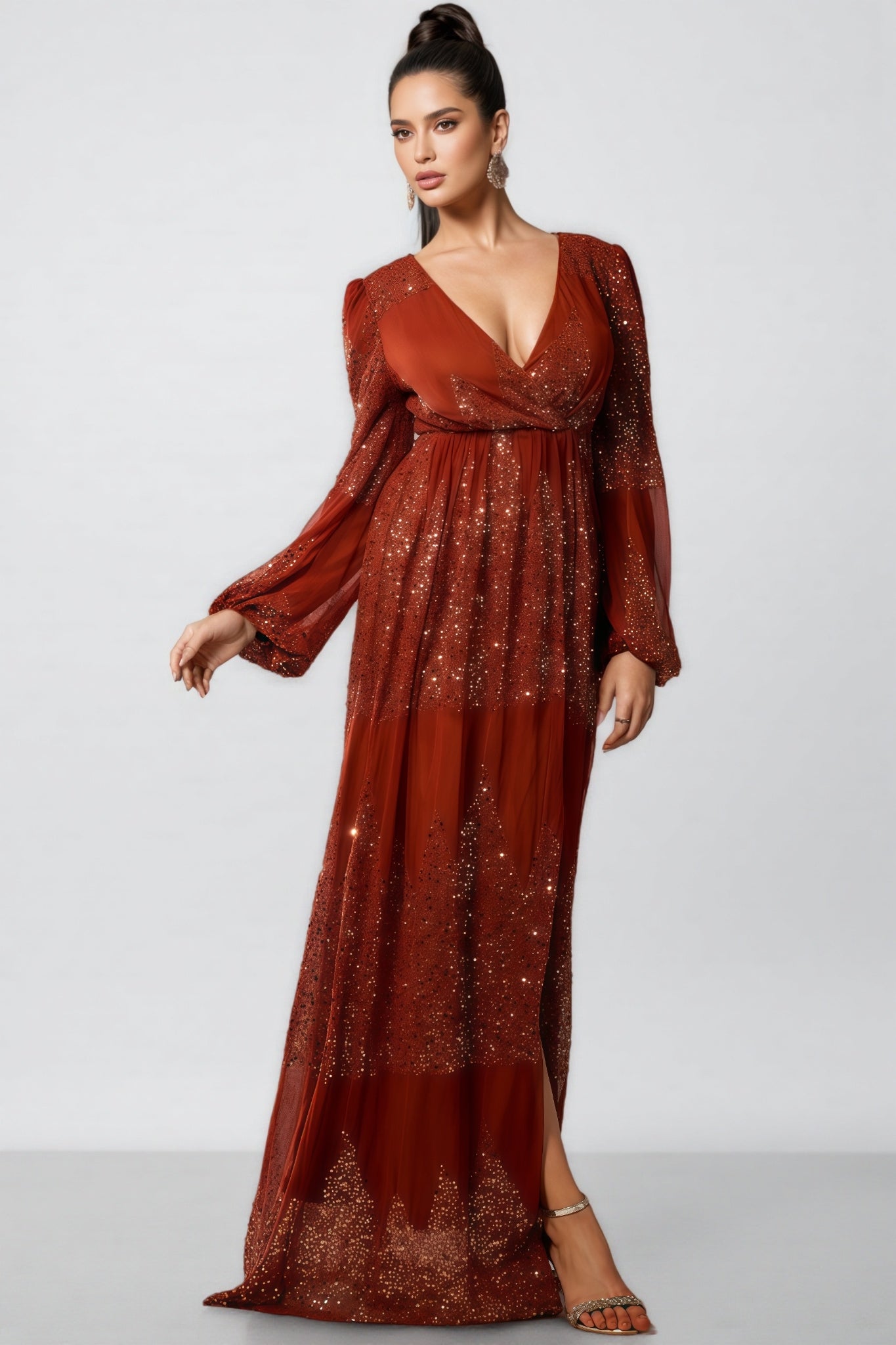Lian V-Neck Sequin Maxi Dress - View 6