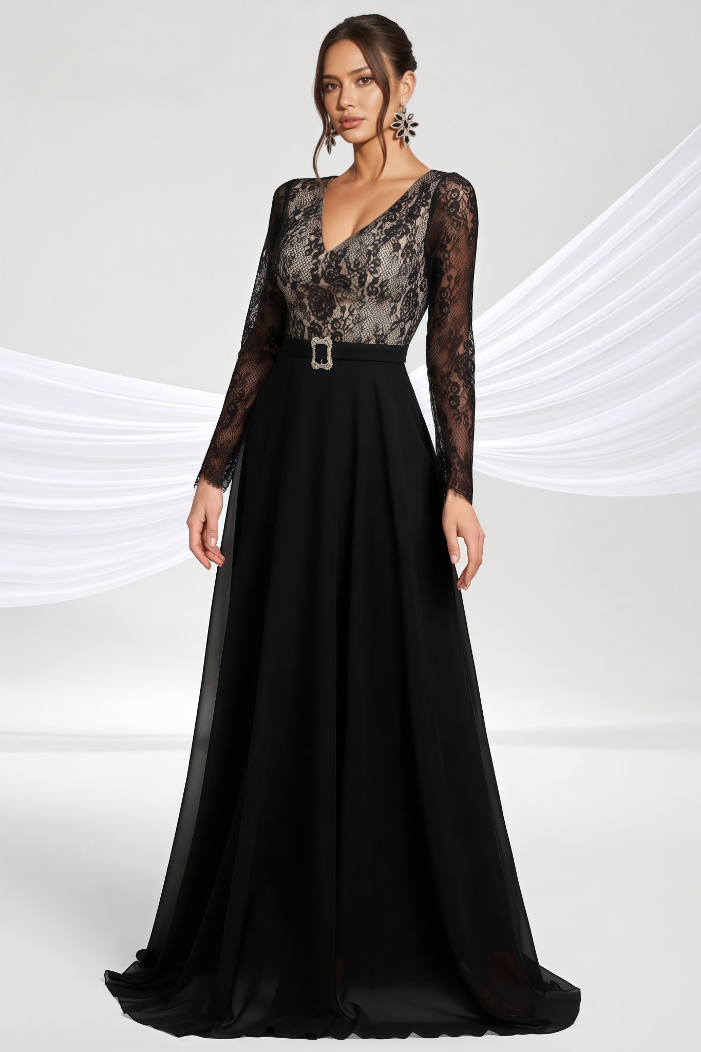 Abel Black Long-Sleeve Lace Maxi Dress - View 4