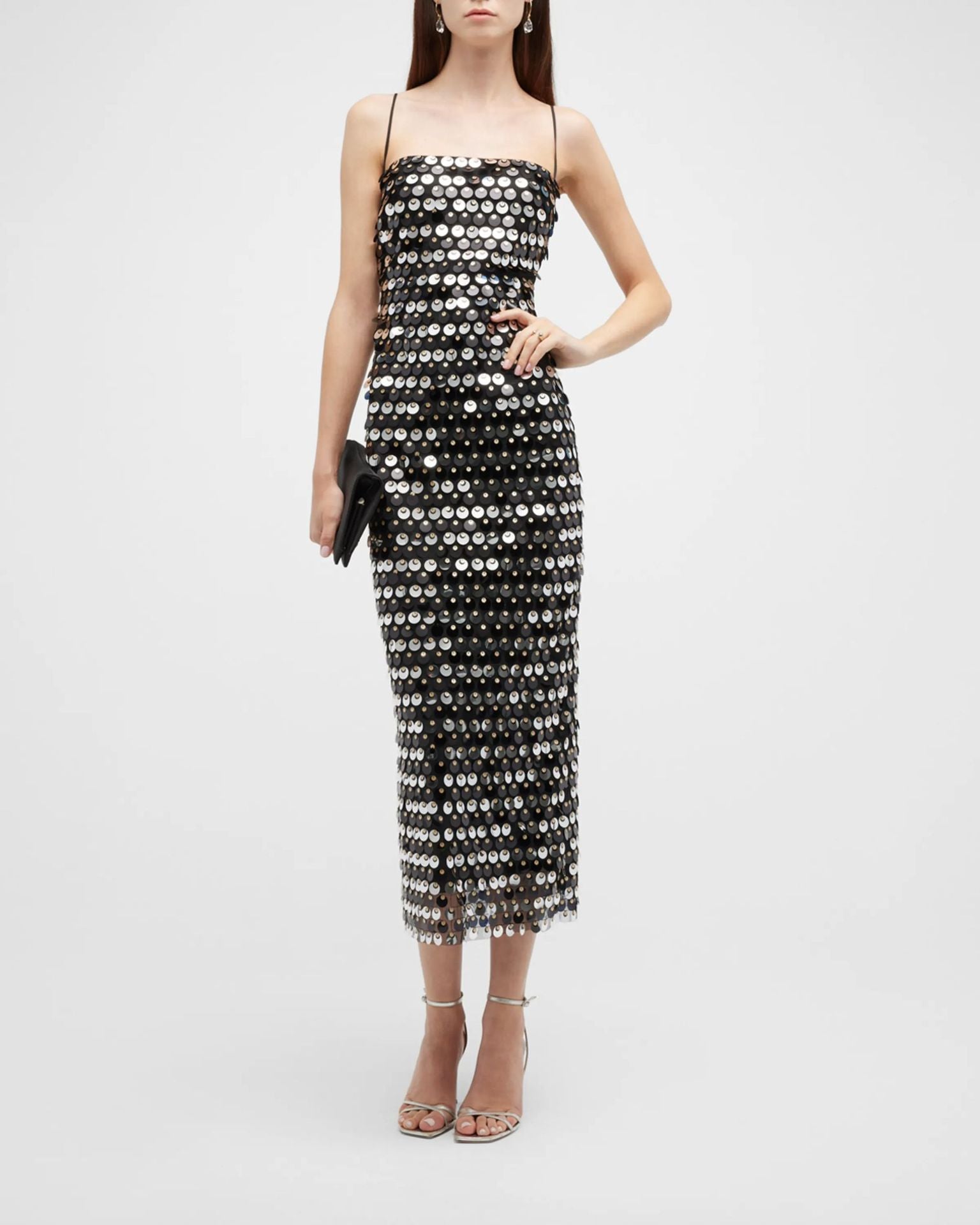 Disc Sequin Spaghetti Strap Square Neck Bodycon Mini Dress
