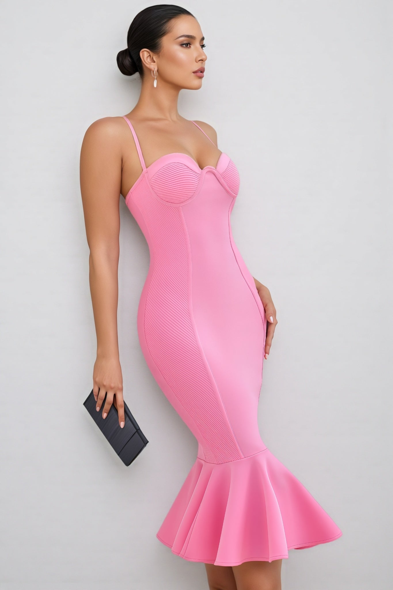 Spaghetti Strap Sweetheart Bandage Mermaid Fishtail Ruffle Midi Dress - View 5