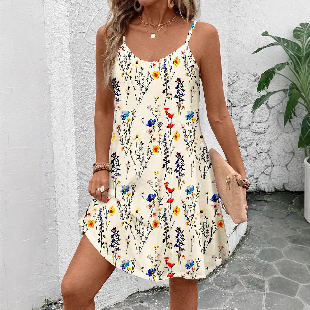 Floral Print Spaghetti Strap V-Neck A-Line Mini Dress